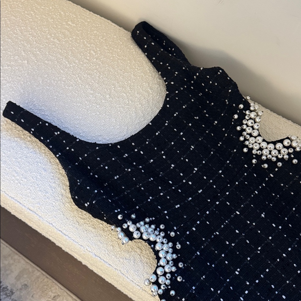 Zara Black Mini Dress with Pearl Accents